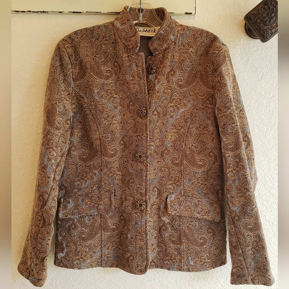 Flashback Vintage Brown & Tan Earth Tones Cotton Tapestry Boho Jacket - Size L